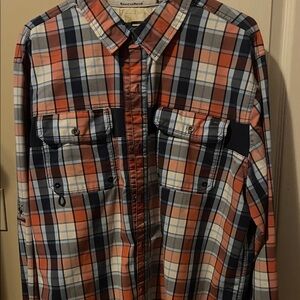 Men's Plaid Button-Down Shirt - Orange and Blue